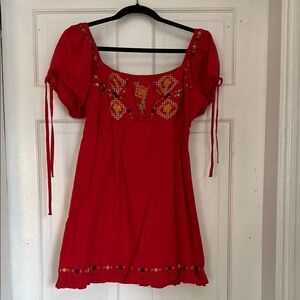 Urban Outfitters Red Embroidered Mini Dress